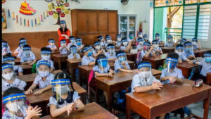 Children Wearing Plastic Face Shields